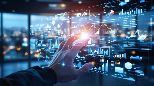 businessman touching virtual screen