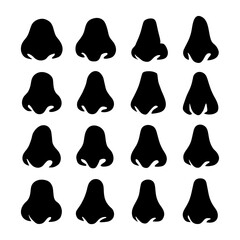 A collection of various black silhouette nose shapes on a white background.