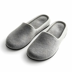 A pair of gray slippers for men, isolated on a clean white background, showcasing their simple design