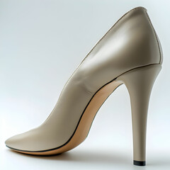 A pair of leather high-heel shoes with a chunky heel, sitting elegantly on a clean white background