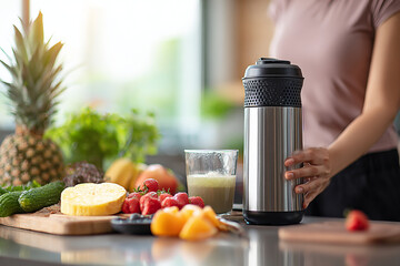 Raw ingredients to do a smoothie in a kitchen