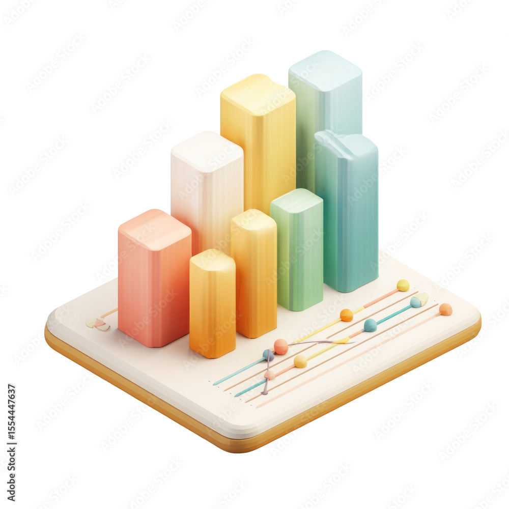 Aufkleber colorful 3d bar graph representation with trend line visualization for data analysis and business in