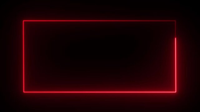 Neon Glowing Rectangle Frame Animation Loop, Red Neon Border Light Effect, Abstract Square Line Motion, Digital Glow Frame Background