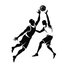 "Basketball Silhouette Jump Ball Duel Black and White Vector"