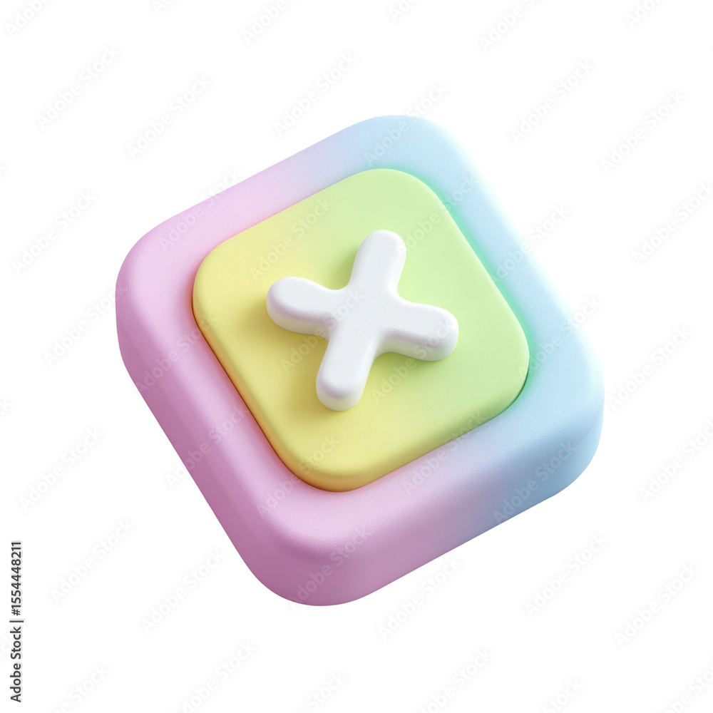 Poster Colorful pastel button with a white cross symbol on a gradient background, ideal for digital design and user interface elements