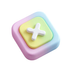Obraz premium Colorful pastel button with a white cross symbol on a gradient background, ideal for digital design and user interface elements