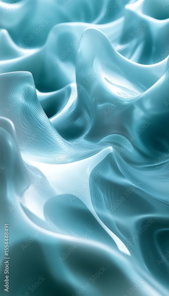 Poster abstract background of flowing vivid fluid waves in gentle green tones, dynamic liquid forms.