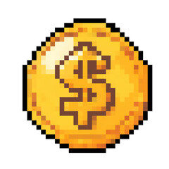 Obraz premium Pixel art coin with dollar sign representing currency, wealth, and finance in a digital style