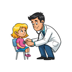 vector illustration of a male doctor examining a girl