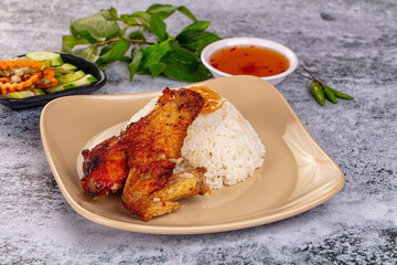 Spicy roasted chicken wing with rice