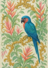 Obraz premium Colorful parrot amidst ornate foliage.