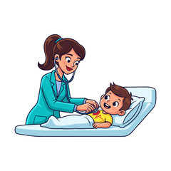 vector illustration of a female doctor examining a boy