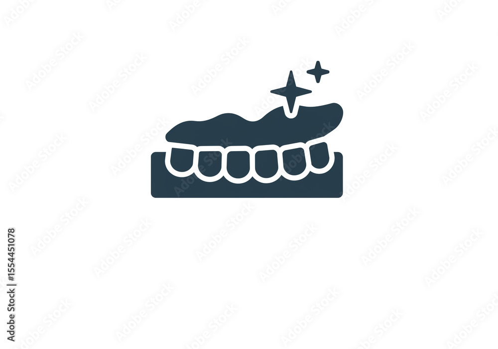 Poster a vector graphic of a set of teeth with a tongue and sparkle effects on a white background