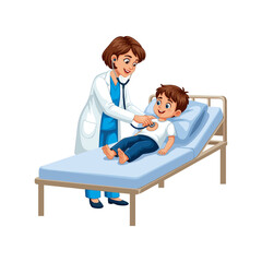 vector illustration of a female doctor examining a boy