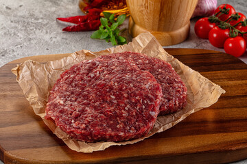 Raw beef burger cutlet for grill