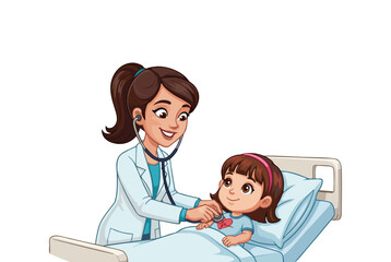 vector illustration of a female doctor examining a young girl