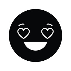 Fototapeta premium In love emoticon black and white heart eyes smiley happy love emoji vector illustration