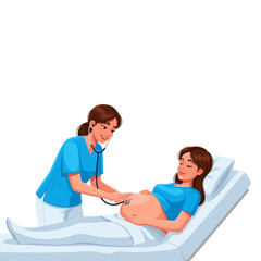 vector illustration of a doctor examining his pregnant patient