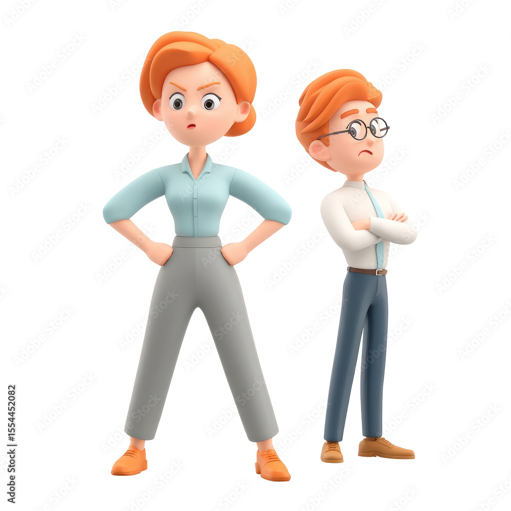 Poster two cartoon characters in friendly standoff with confident expressions and distinctive styles in bri