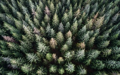 Aerial view of evergreen forest canopy