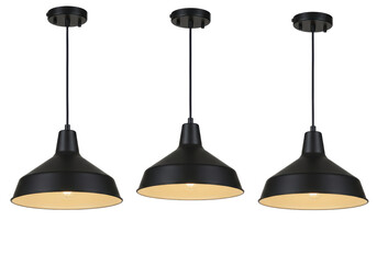 Isolated Three Black Industrial Pendant Lights