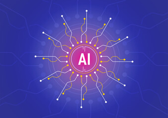 Artificial intelligence concept with round and central electronic circuit. Artificial intelligence interface for technology, business, education world