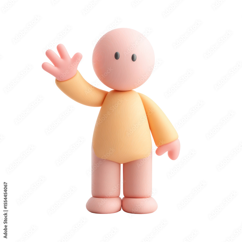 Poster cute and simple character with a friendly wave gesture in soft pastel colors ideal for modern design