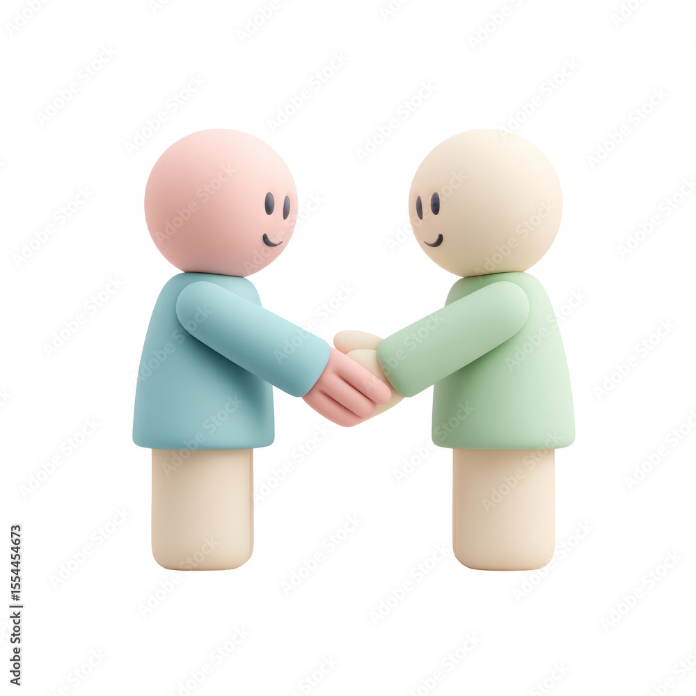 Poster two abstract characters shaking hands in a friendly gesture symbolizing partnership and collaboratio
