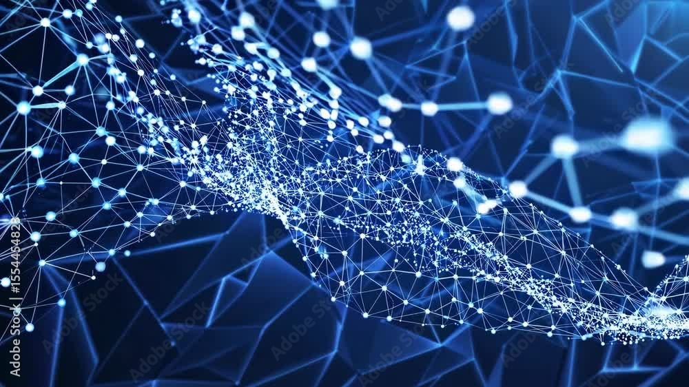 Poster wave of particles. abstract blue geometric background. big data visualization. data technology abstr