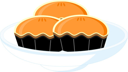 three small orange pies with neat wavy edges on a white plate