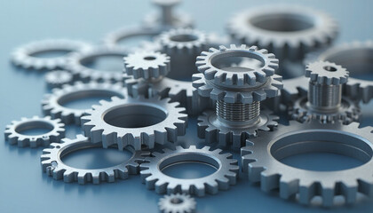 Mechanical gears composition, industrial design featuring complex metallic machinery pieces