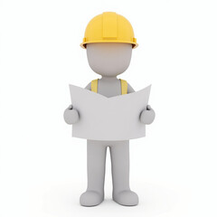 A Figurative Representation of a Construction Worker Analyzing Blueprints with a Yellow Hard Hat