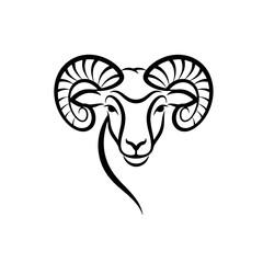 Fototapeta premium Elegant Sheep Head Logo, Abstract Line Art Forming a Sheep's Face With Spiral Horns, Black Stroke