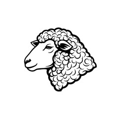 Sheep Head Logo, Side Profile With Detailed Wool Texture and Calm Expression, Clean Black Lines