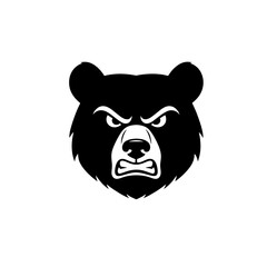 Simple Angry Bear Face Logo, Stylized Head With Angry Eyes and Strong Jawline, Flat Black Vector Art