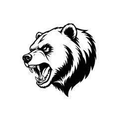 Angry Bear Logo, Side View of Bear Head, Snarling Expression and Bristled Fur, Outlined in Black