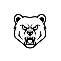 Minimalist Angry Bear Logo, Bear Face With Furrowed Brows and Growling Mouth, Clean Black Line Art