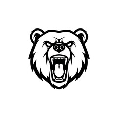 Angry Bear Logo, Fierce Bear Mascot Logo, Front-facing Bear With Open Mouth and Aggressive Expression, Thick Black Lines