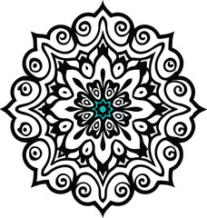 Intricate black and white mandala design with heart shapes, ornamental symmetrical pattern art

