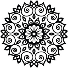 Intricate black and white mandala design with heart shapes, ornamental symmetrical pattern art

