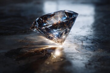 Sparkling Diamond on Reflective Surface A Study in Light and Brilliance for Jewelry Designers