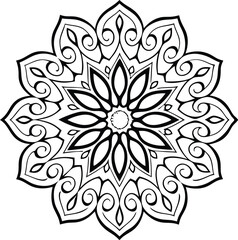 Intricate black and white mandala design with heart shapes, ornamental symmetrical pattern art


