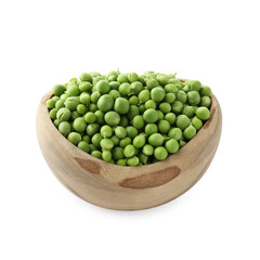 Fresh green peas in bowl isolated on white
