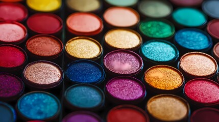 Naklejka premium Vibrant Spectrum A Kaleidoscope of Makeup Eyeshadows Palette