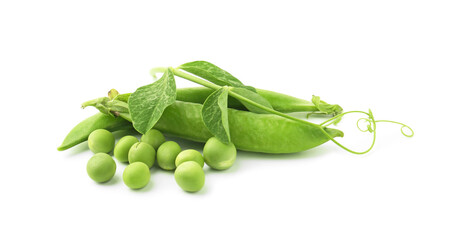 Fresh green peas in pods and sprout isolated on white