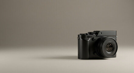 Black digital camera on minimalist background for photography enthusiasts  