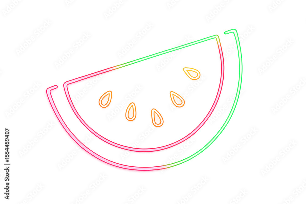 Poster neon watermelon slice glowing with vibrant colors, illuminating transparent background with cool sum