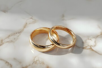 Elegant wedding rings symbolizing love, unity, and marriage, perfect for wedding invitations, romantic themes. Engagement golden rings. Wedding anniversary. 