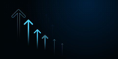 The Business arrow up process increase to success and Up Arrows growing on dark background A series of glowing, representing finance, business vector illustration