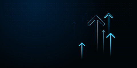 The Uptrend Arrows blue growing on dark background A series of glowing, blue lines Arrow form an upward arrow shape, representing finance, business vector illustration